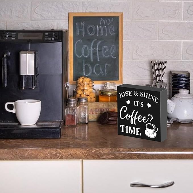 Coffee Bar Wood Box Sign Decor Rise and Shine - Image 4
