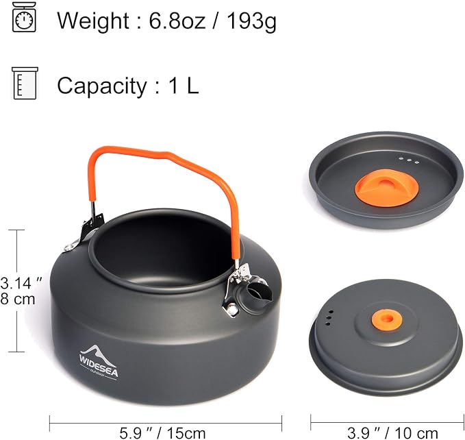 widesea 1L Camping Kettle Portable Ultralight Aluminum Teapot - Image 2