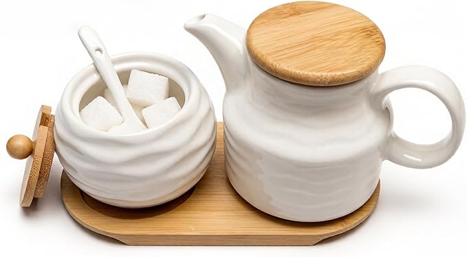 Ceramic Sugar and Creamer Container Set, 12oz Cream Pitcher and 7.5oz Porcelain by Rougizor