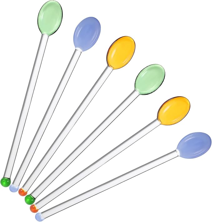 Angoily 6 Pcs Glass Swizzle Sticks 5.51 Inch Reusable Cocktail Stirring Rods by Angoily