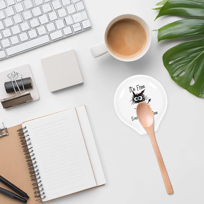 Cute Cat Spoon Rest, I'm Fine Funny Coffee Spoon Holder - Image 6