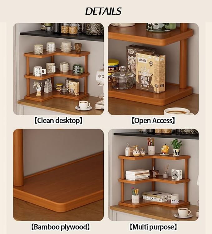 3-tier Kitchen countertop corner spice rack, household Cupboard Cabinet coffee - Image 5