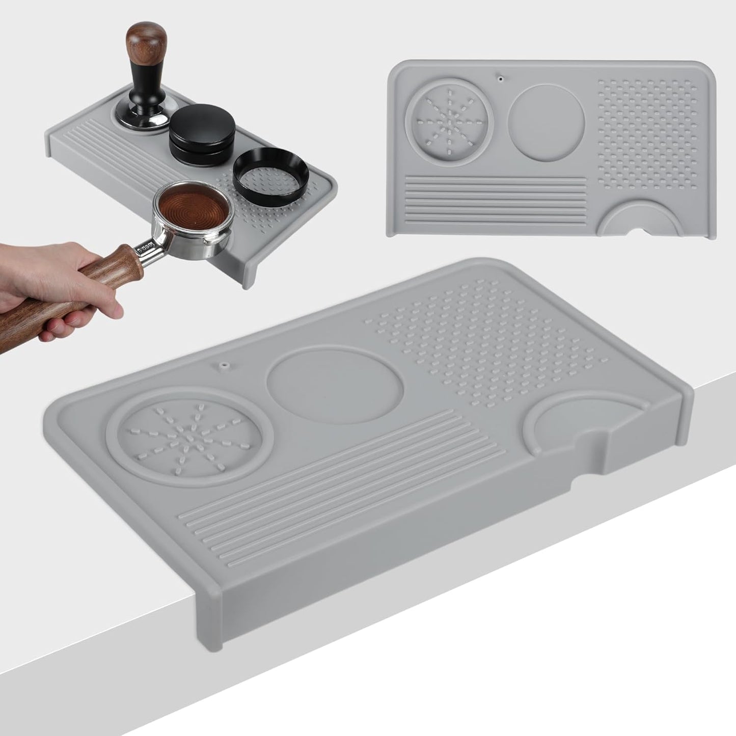VOCOSTE Espresso Tamping Mat, Non-Slip, Prevents Portafilters from Damaging the Counter, Silicone 10.43"x5.51" Coffee Tamper Mat for Barista Espresso Machine Accessories, Grey