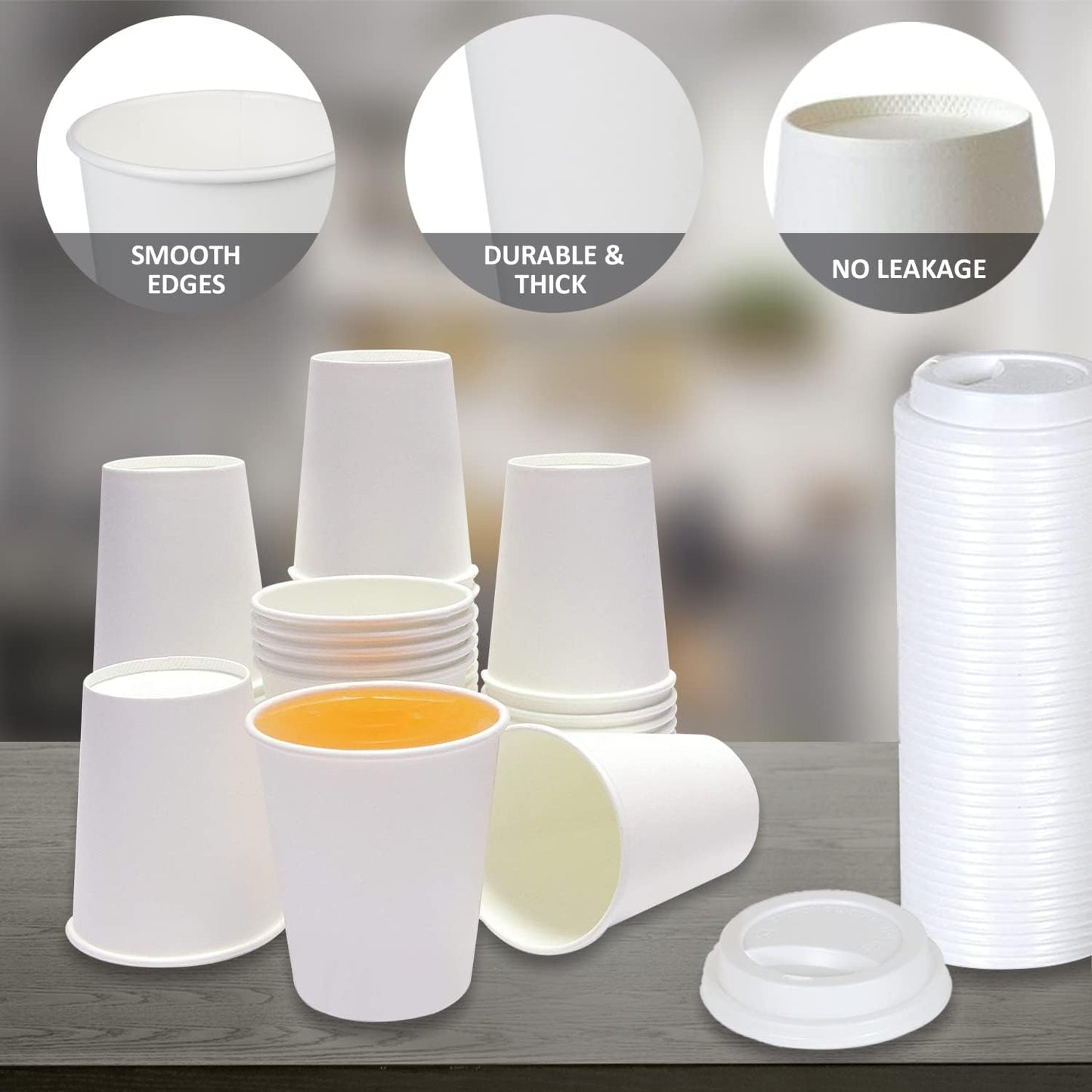 Smygoods White Disposable Paper Coffee Cups with Lids (8 OZ, 25 Count) For Hot Beverages, Tea, Espresso, Cocoa - To Go Drink Containers, Café & Office