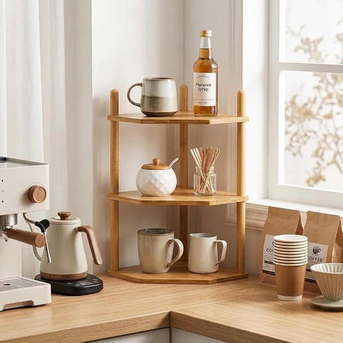 3-Tier Expandable Bamboo Corner Shelf - Image 2