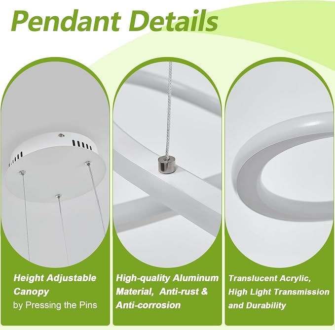 Modern LED Pendant Light Fixture Irregular Ring LED Chandelier Dimmable - Image 6