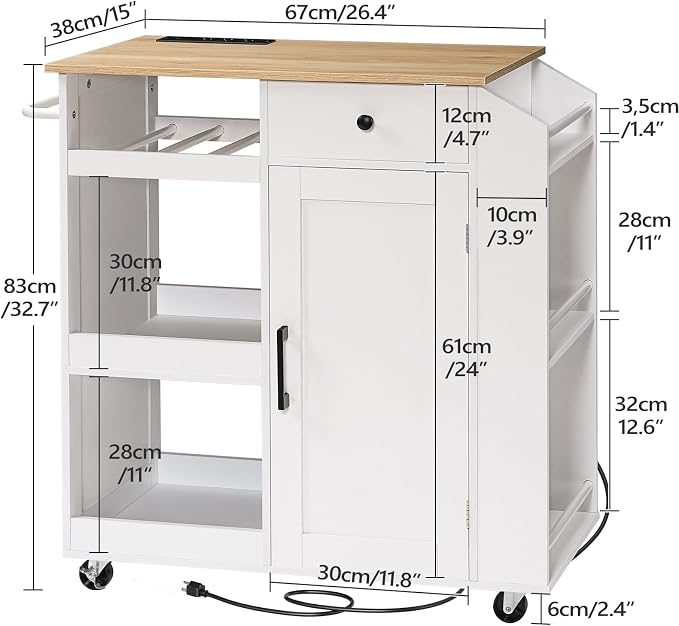 MAHANCRIS Kitchen Island with Power Outlet, Kitchen Storage Island with Drawer - Image 3