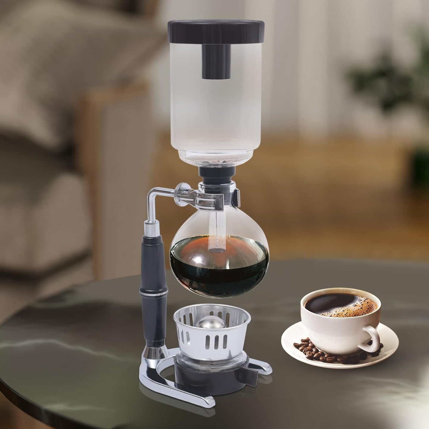 Glass Siphon Coffee Maker, 360ml Tabletop Glass Siphon Pot Glass Syphon Coffee Maker 3 Cups for Coffee Shop|Bar|Home Use, Black