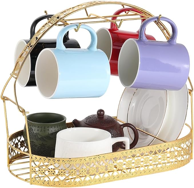 Mug Holder Coffee Cup Holder Stand Iron Coffee Cup Storage Basket Dishes by DELORIGIN