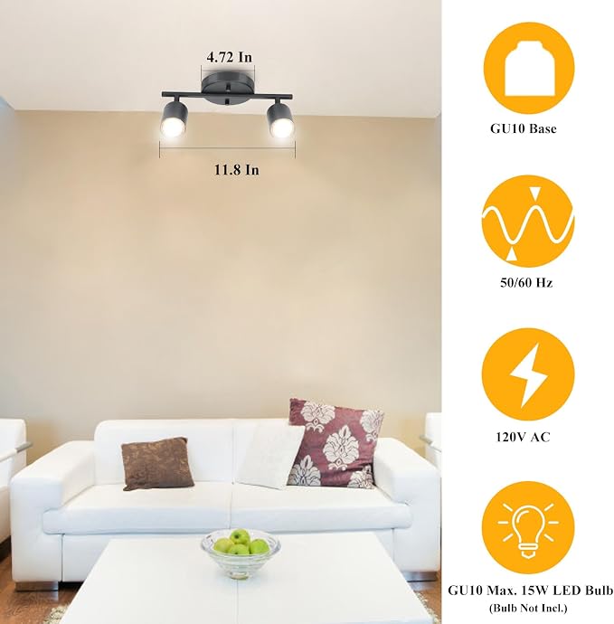 BoostArea LED 2 Light Track Lighting Kit, Flexibly Rotatable Light Head - Image 2