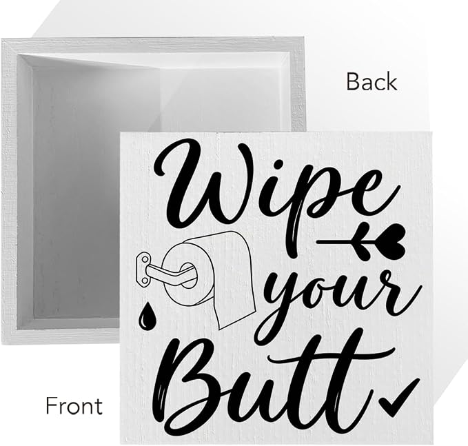 Funny Rustic Bathroom Decor Wooden Box Sign 5x5 Inch - Image 3