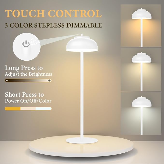 White Table Lamp Set of 2 Rechargeable, Table Lights Battery Operated-IP65 - Image 5