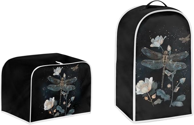 doginthehole Floral Dragonfly Toaster Cover 4 Slice and Blender Cover Dust by doginthehole