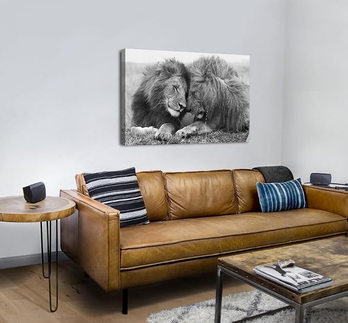 Lion and Lioness Wall Art Black and White Animal Canvas Prints Picture - Image 5