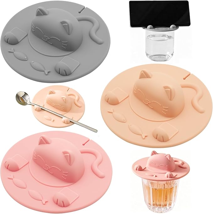 Silicone Cup Covers, Tea Bag Holder Mug Lid, Cat Cup Cover, Reusable Leak-Proof by Unknown