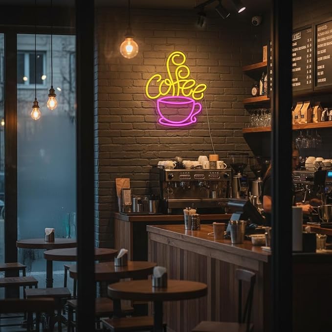 Coffee Neon Sign for Coffee Bar Decor, Dimmable Pink&Yellow Neon Lights for - Image 3