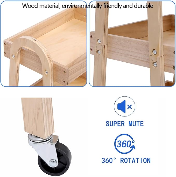 3-Tier Rolling Craft Cart, light-colored wood, Waterproof, - Image 4