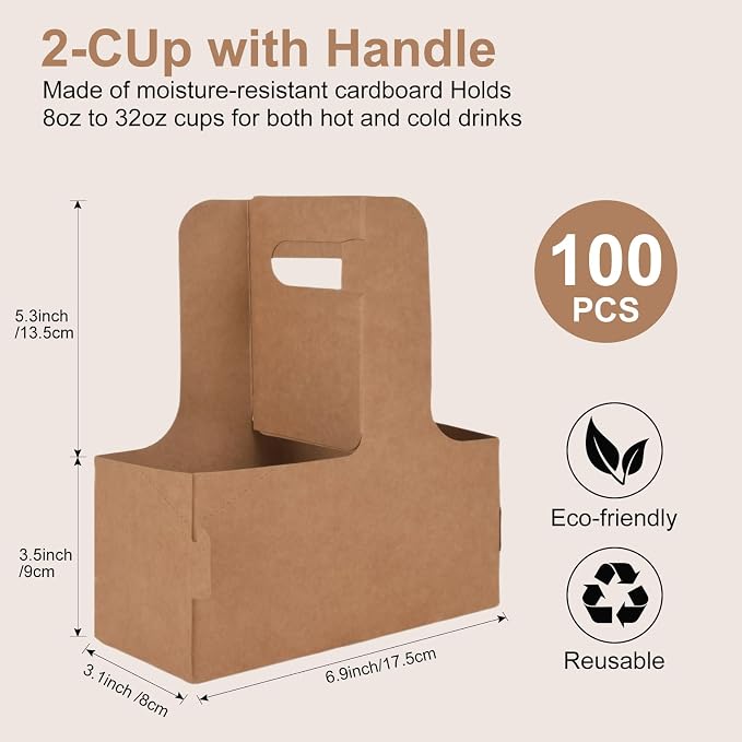 100 Pack Drink Carrier with Handle, 2 Cups or 4 Cups Assemblable Disposable - Image 2