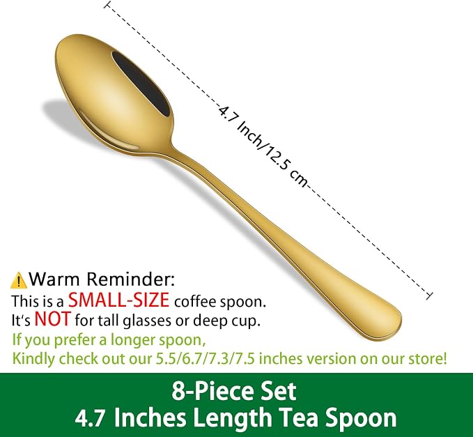 DEHOV 4.7 Inches Coffee Spoon, 8-Piece Cute Gold Espresso Spoons, Mini Coffee - Image 2