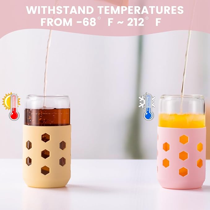 Mrsdry Glass Cups with Lids and Straws, 16oz Drinking Glasses Set with Silicone - Image 5