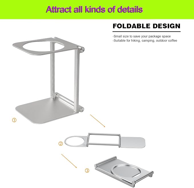 Pour over Dripper Stand, Portable &Foldable Aluminum Coffee Dripper Holder Rack - Image 4