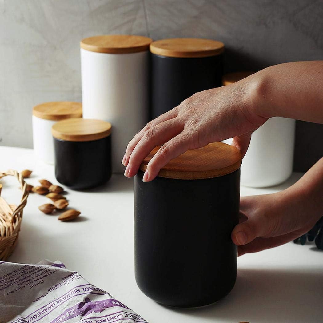 Ceramic Food Storage Jar Canister Modern Design Food Canisters with Airtight Seal Bamboo Lid,Loose Tea Coffee Spice Nuts Snacks Seasonings Storage Canister Caddy (Black 31.67oz/900ml)