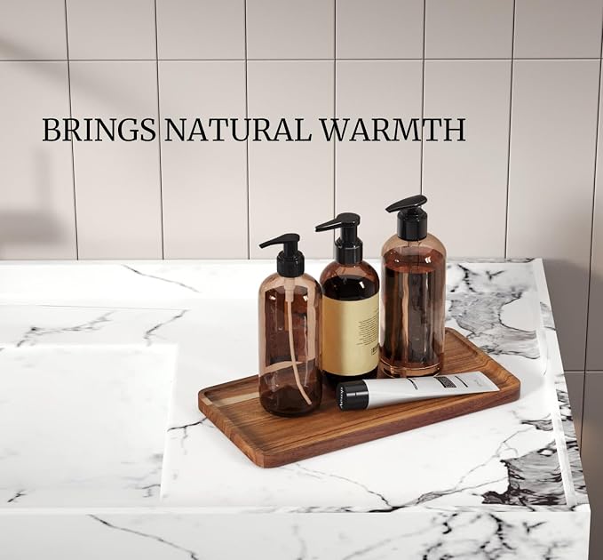 VERTORGAN 2 Pack Acacia Wood Serving Tray, 9.8x5.9 Inch Decorative Trays Platter - Image 4