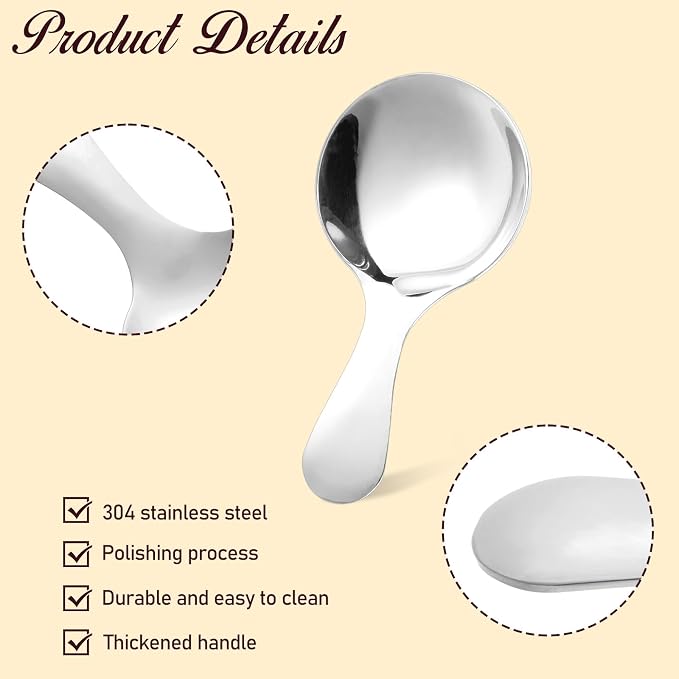 7 PCS Silver Short Handle Spoons Scoops Stainless Spoons Mini Scoops - Image 3