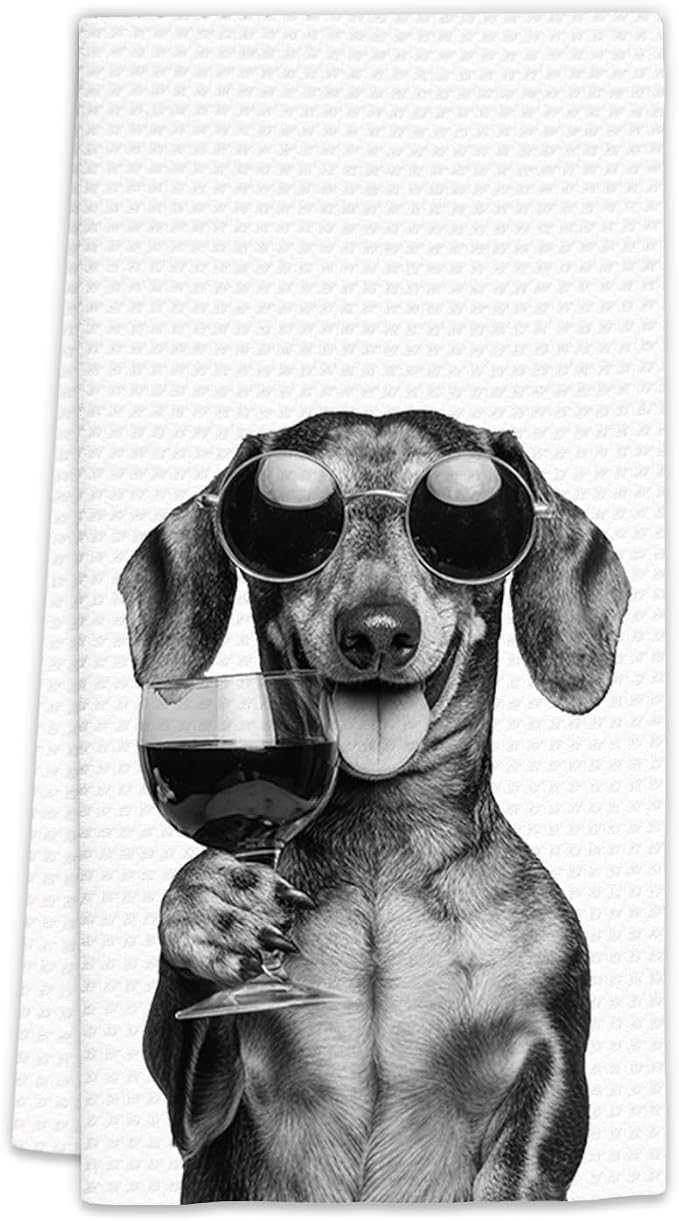 Dachshund Gifts Wine Dog Kitchen Towels, Gifts by FIicy
