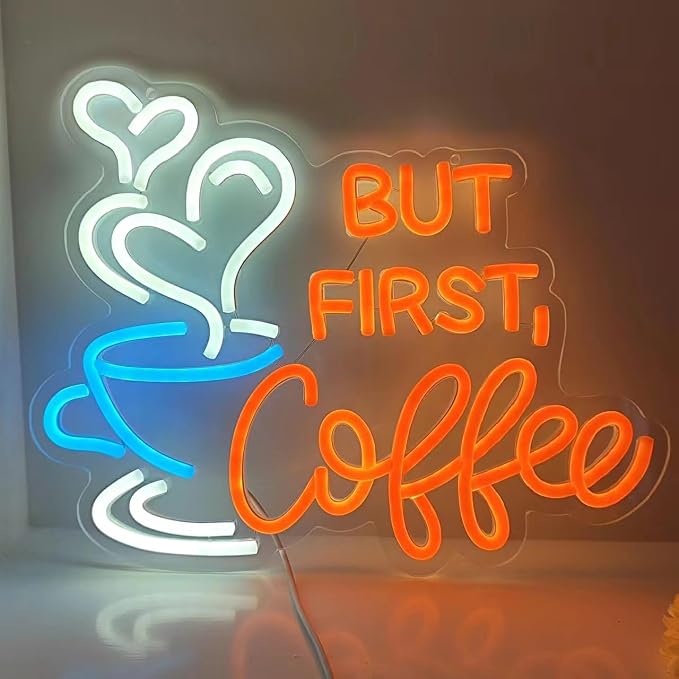 But First Coffee Neon Sign Large 5V USB Powered Acrylic Neon Lights - Image 2