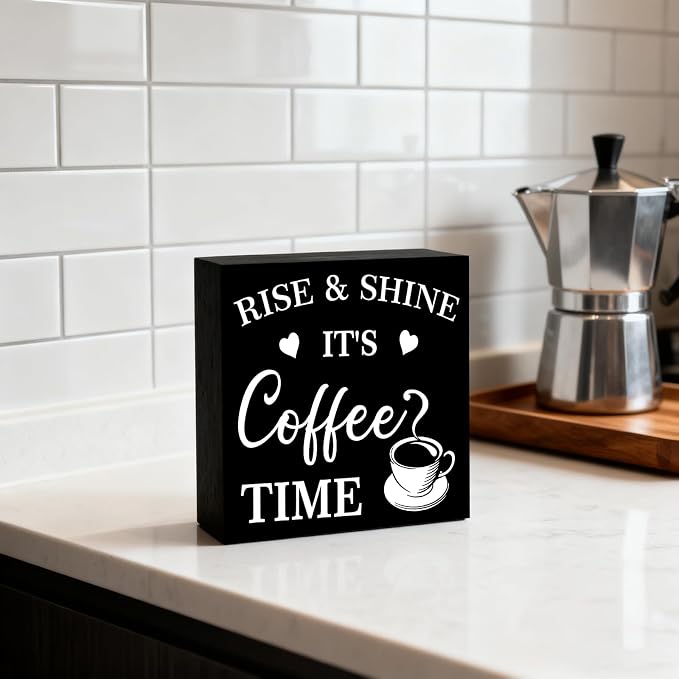 Coffee Bar Wood Box Sign Decor Rise and Shine - Image 8