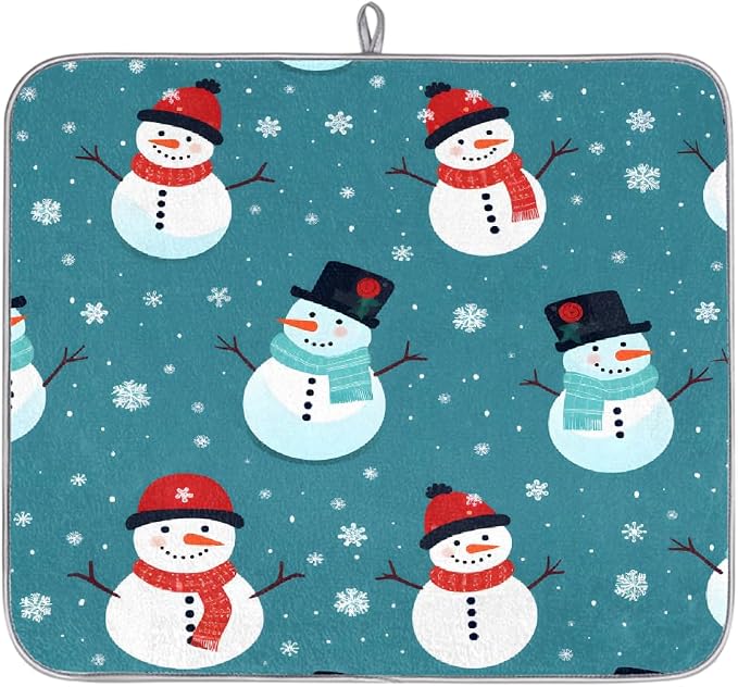 Xmax Snowman With Snowflakes Dish Drying Mat, Kitchen Counter Quick Dry Pads by Unknown