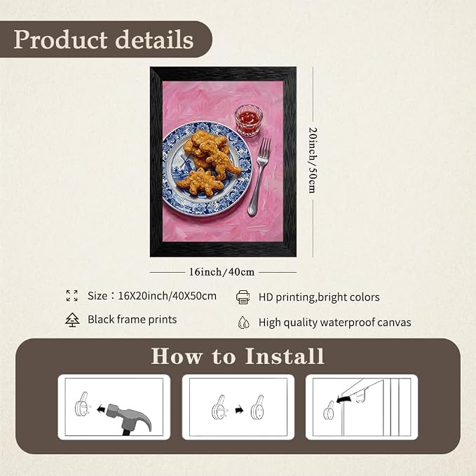 Black Framed Funny Kitchen Wall Art 16x20 inch Dining Room Food Canvas Poster - Image 2