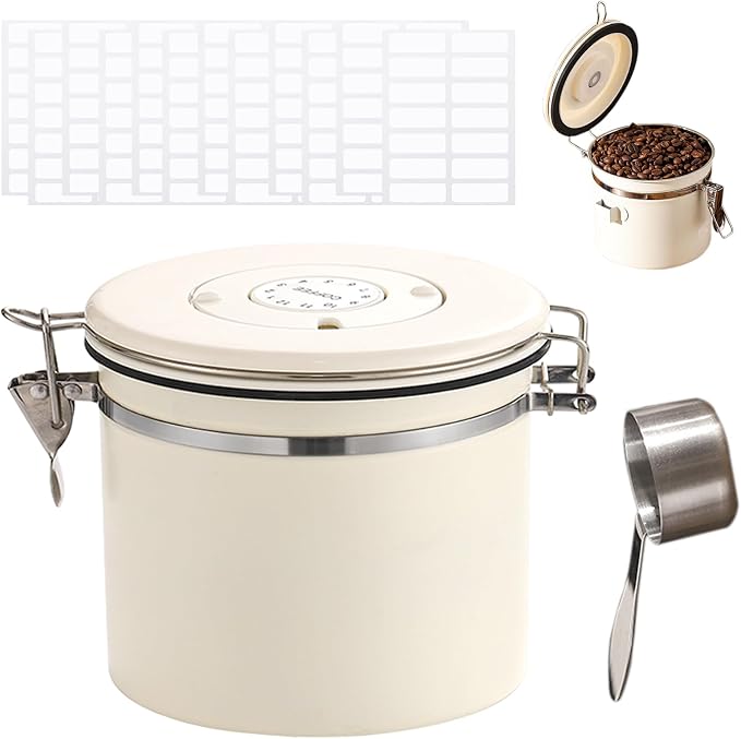 Coffee Canister Airtight, 1.2 L Stainless Steel Container by Unknown