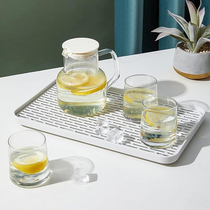 2 Pack Serving Tray & Dish Rack & Flat Drain Board, Fruit Drain, Cup Drain by Bonilve-FunnyHouseHappyLife