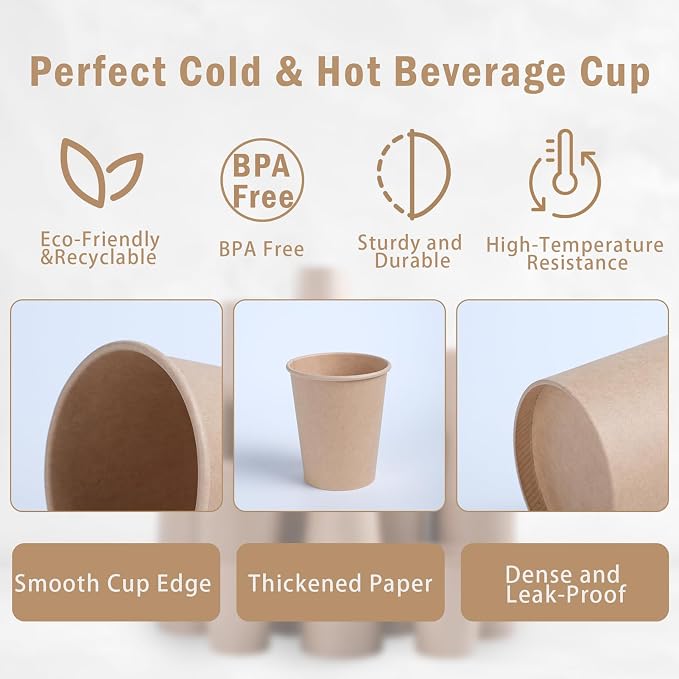 Lamosi 200 Pack 8 oz Kraft Paper Cups, Unbleached Paper Cups - Image 3