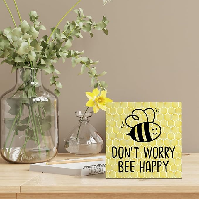 Don't Worry Bee Happy Wooden Box Sign, Inspirational Honey Bee Decor - Image 5