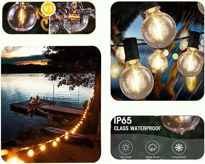 Lampat String Lights, LED 50 Lights Bulb 50Ft G40 Globe String Lights - Image 4