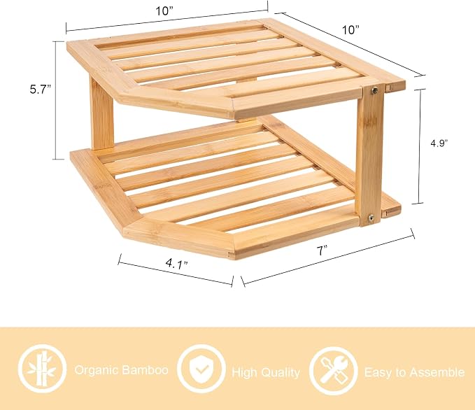 VERTORGAN Bamboo Corner Shelf, 2 Tier Plate Organizer - Image 3