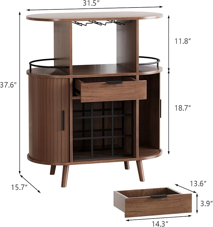 31.5" Home Bar Cabinet with Wine Rack, Industrial Coffee Bar Cabinet with - Image 2