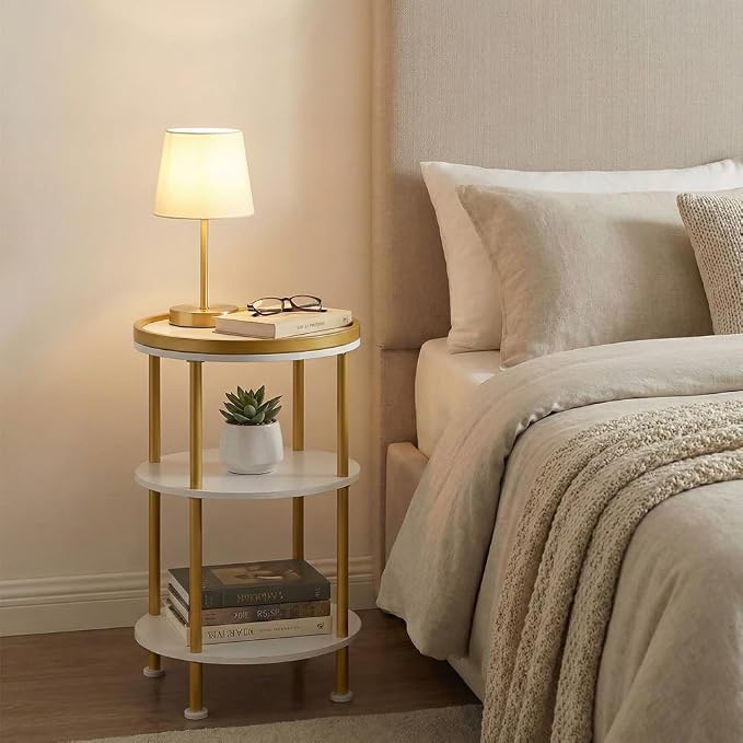 Small Round Side Table, 3-Tier Modern Nightstand - Image 2