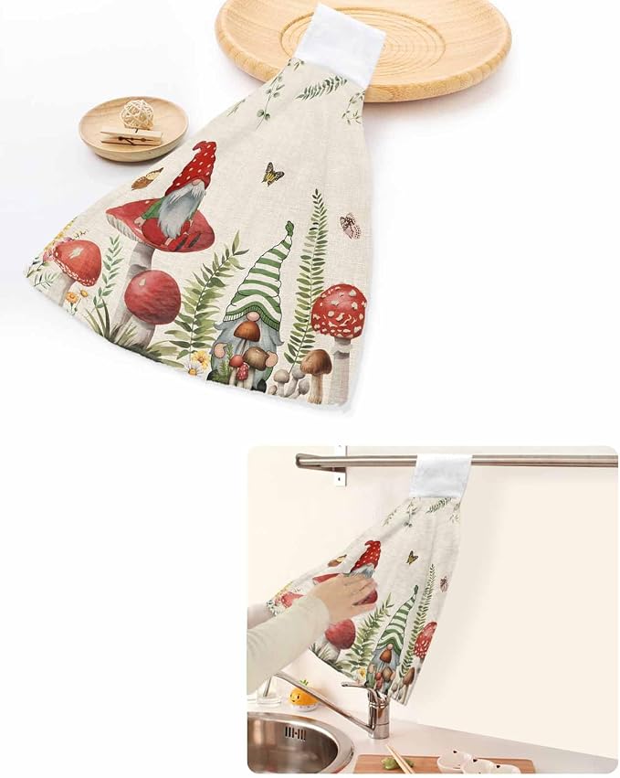 Hanging Kitchen Towels with Loop Gnome Spring Floral Hand Tie Towels Set of 2 - Image 6