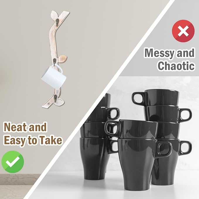 3 Pack Wood Coffee Mug Wall Rack - Image 5