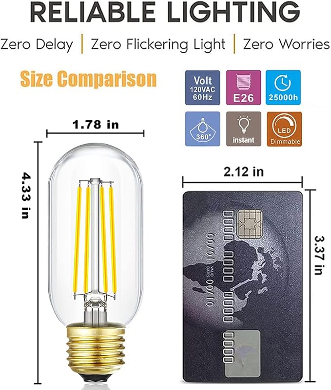 LEOOLS E26 Edison Bulb 8W Equivalent E26 LED Bulb 100 Watt Dimmable Daylight - Image 4