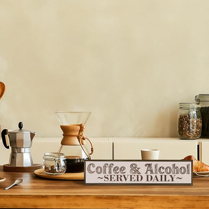 Rustic Coffee Bar Decor, Coffee & Alcohol Served Daily Sign - Image 6