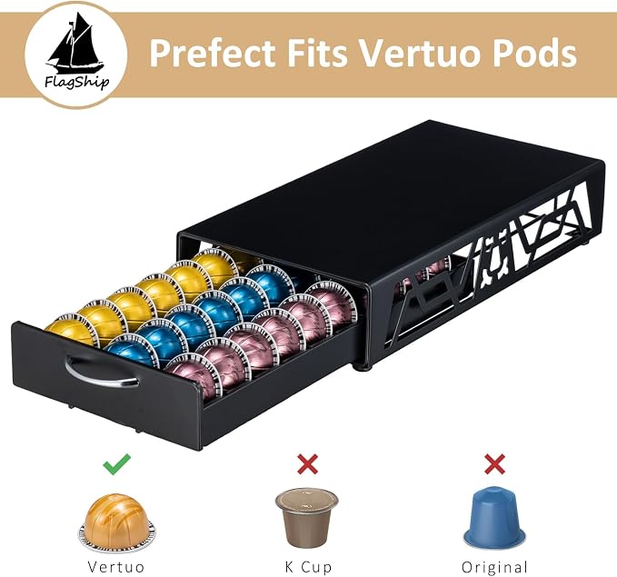 FlagShip Vertuo Pod Drawer Modern Black Metal Coffee Capsule Organizer & - Image 5
