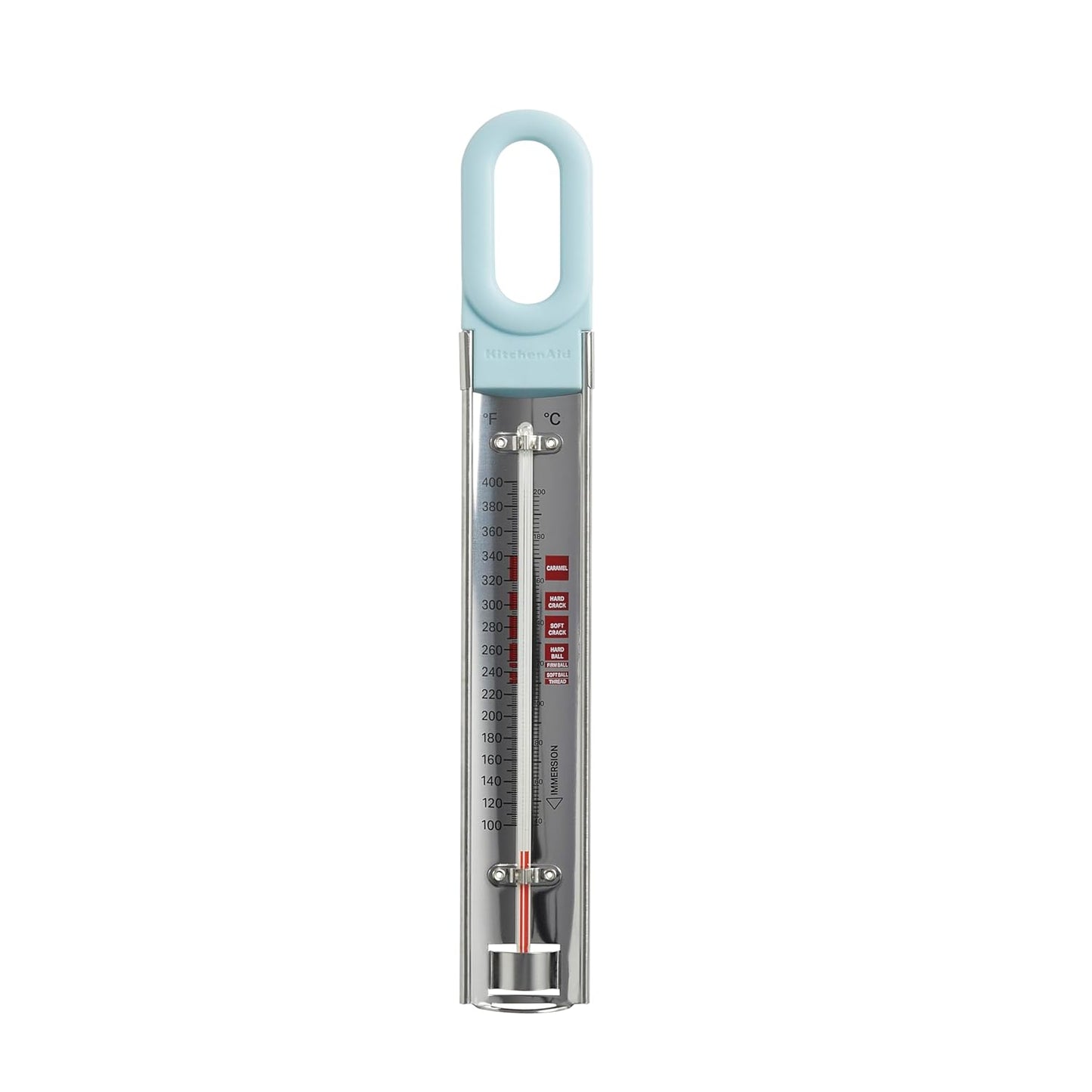 KitchenAid KQ907MW Curved Candy, Deep Fry and Craft Thermometer, Adjustable Silicone Coated Pan Clip, Mineral Water Handle
