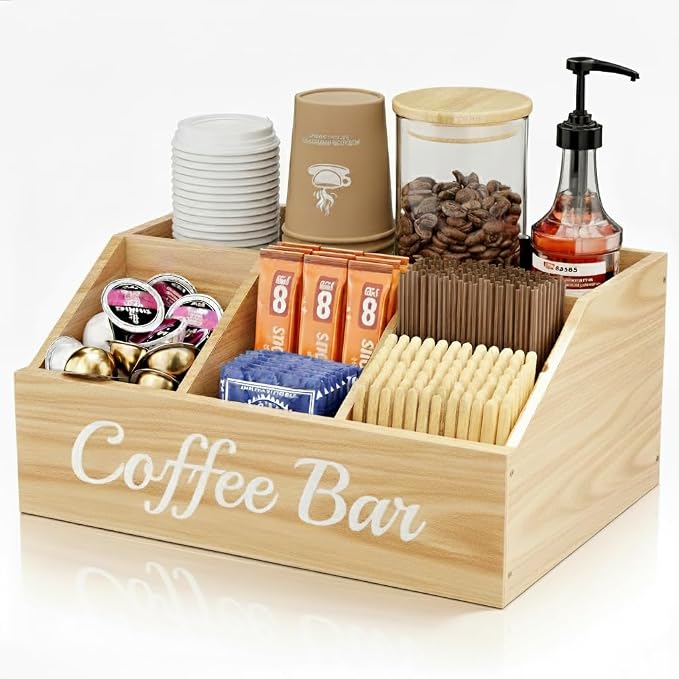 Coffee Station Organizer for Countertop – Wooden Coffee Bar Organizer by Unknown