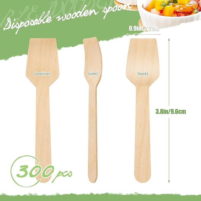 300 Pcs 3.75" Disposable Mini Wooden Tasting Spoons - Image 2