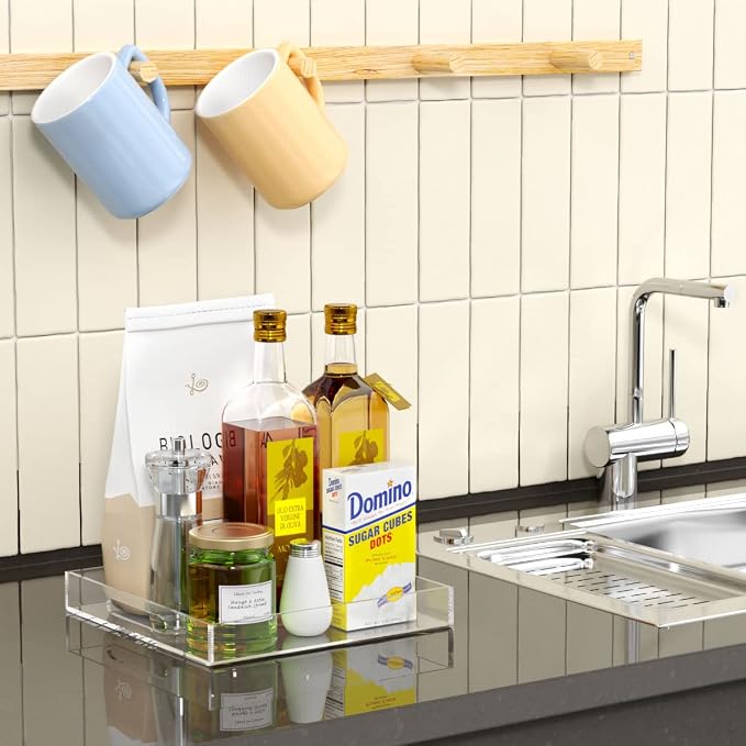 NIUBEE Clear Serving Tray 12x12 Inches -Spill Proof- Acrylic Decorative Tray - Image 6
